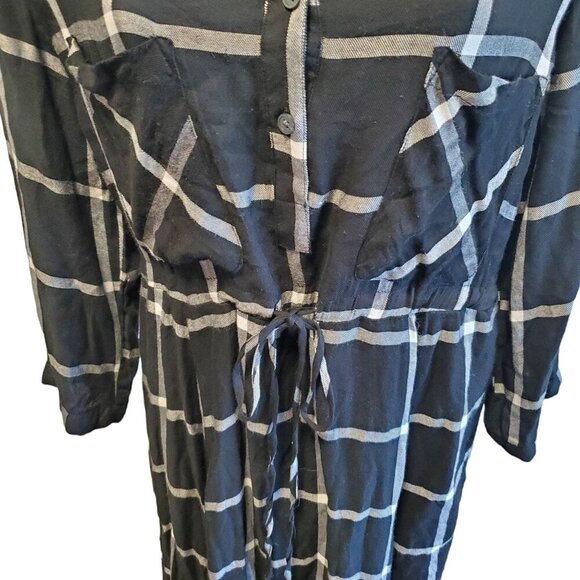 Altard State Medium Black & White Plaid Button-Down Midi Dress With Tie Waist - Picture 5 of 10